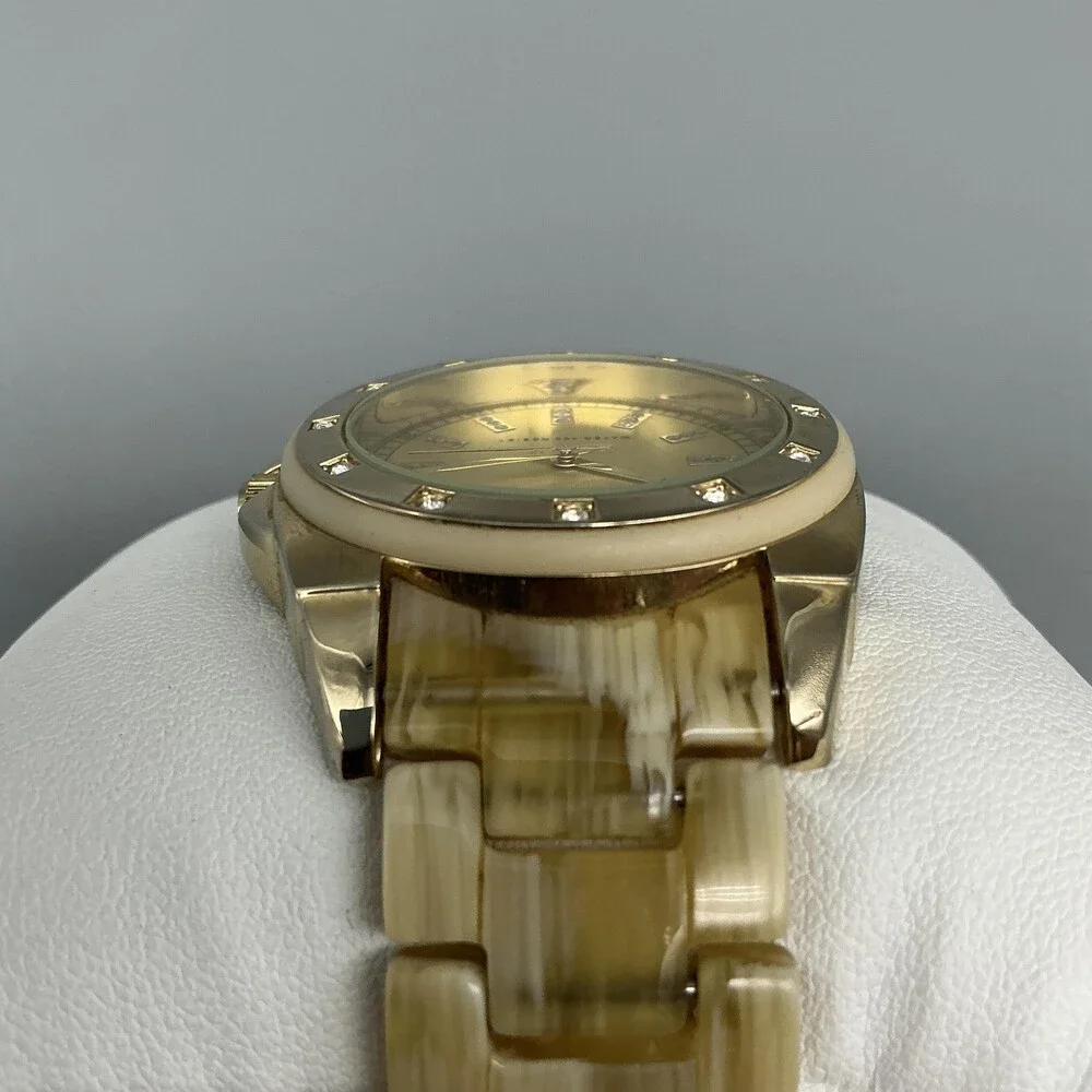 Anne Klein Womens Watch 36mm Gold Tone Resin Bracelet Crystals New Battery 6